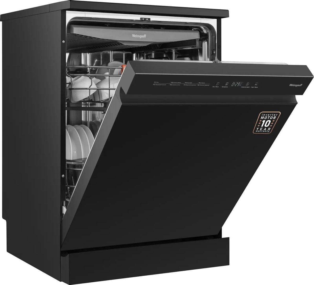 Посудомоечная машина WEISSGAUFF DW 6038 B Inverter,  полноразмерная, напольная, 60см, загрузка 14 комплектов, черный [437358]